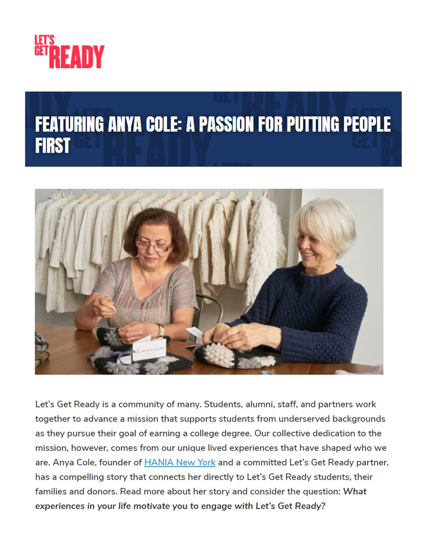Hania New York donates 5% of the gross profits from our online sales to support students in need