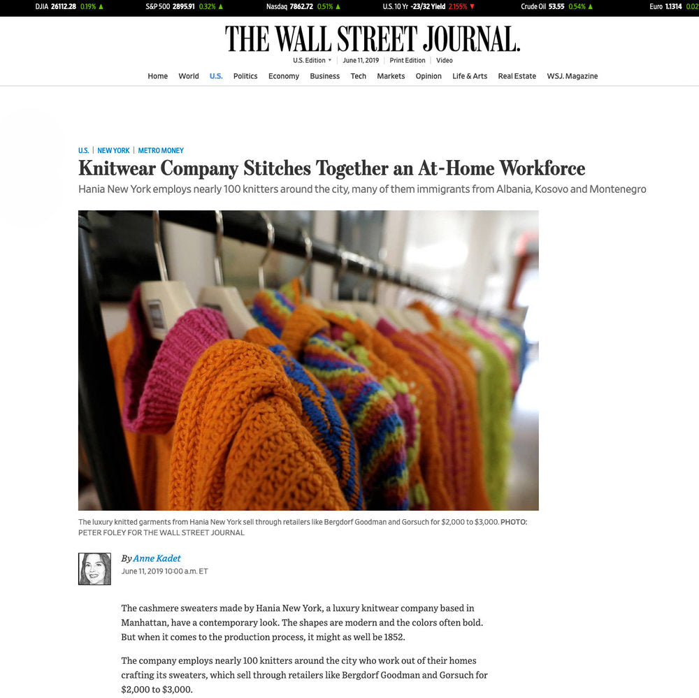 The Wall Street Journal - knitwear company stitches together an at-home workforce