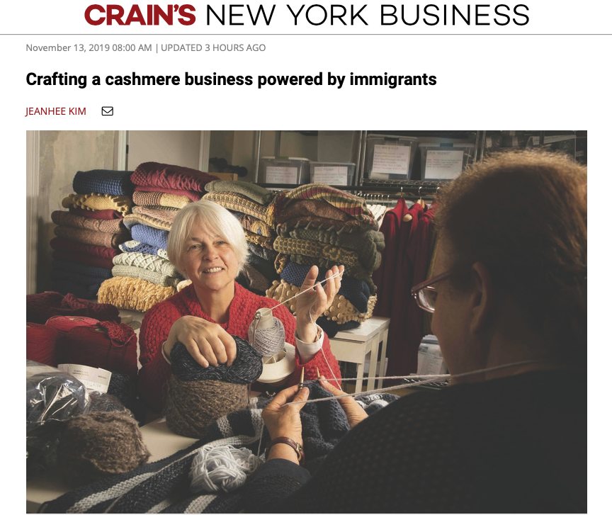 Crain's New York Business Magazine featuring our knitters across the five boroughs of NYC