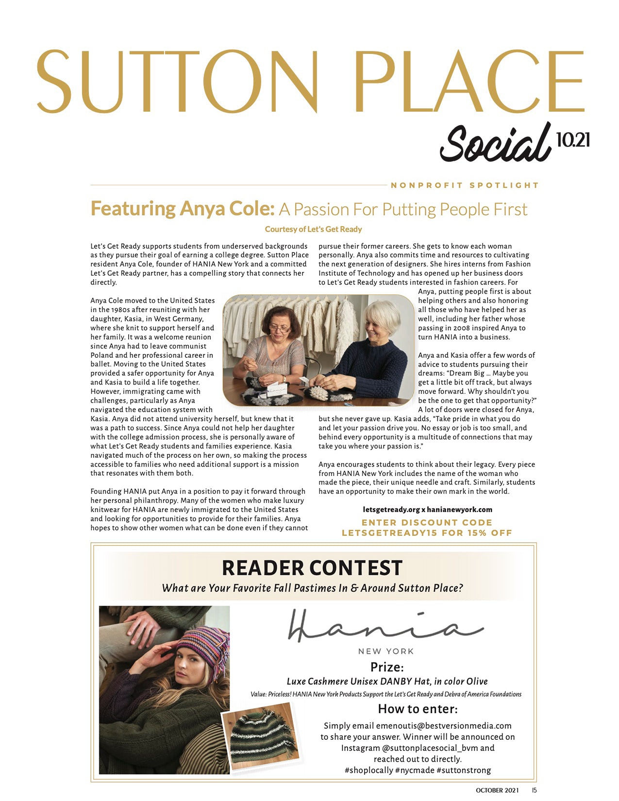Sutton Place Magazine featuring Hania New York October 2021
