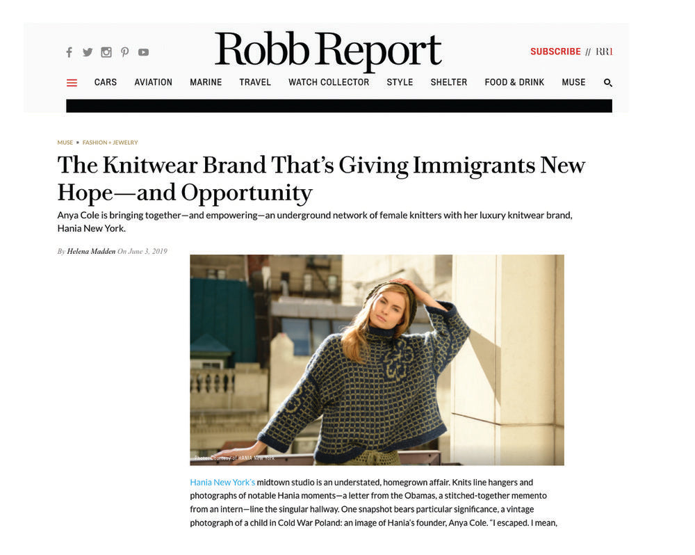Robb Report 2019 - The Knitwear Brand That's Giving Immigrants New Hope & Opportunity